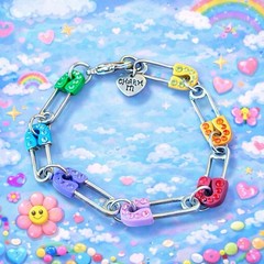 Y2k Vintage Charm It Safety Pin Chain Bracelet 6.5″ Colorful Rhinestone Kidcore