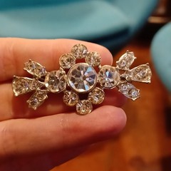 Vintage Silver Pot Metal Paste Rhinestone Brooch 2.25 X 1in
