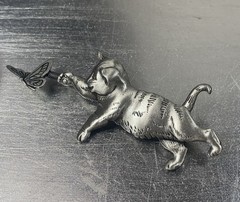 Vintage Cat Jewelry Lot 6pc Signed JJ Jonette H Adams Pewter Button Cover Pins