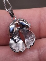 Vtg 12k White Gold Filled Crystal Pendant Chain Link Necklace 17.7″