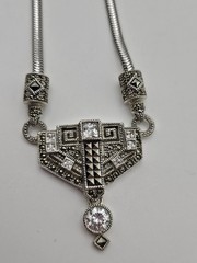 925 Vintage Handmade Necklace Marcasite And CZ Sterling Silver 18in