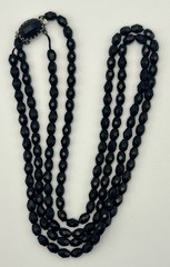 Vintage Black French Jet Necklace Round Faceted Glass Beads 24” Double Strand