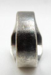 VINTAGE SILVER ASIAN “GOOD FORTUNE” BLACK ONYX RING, SIZE 10-1/2, 11.8 GRAMS