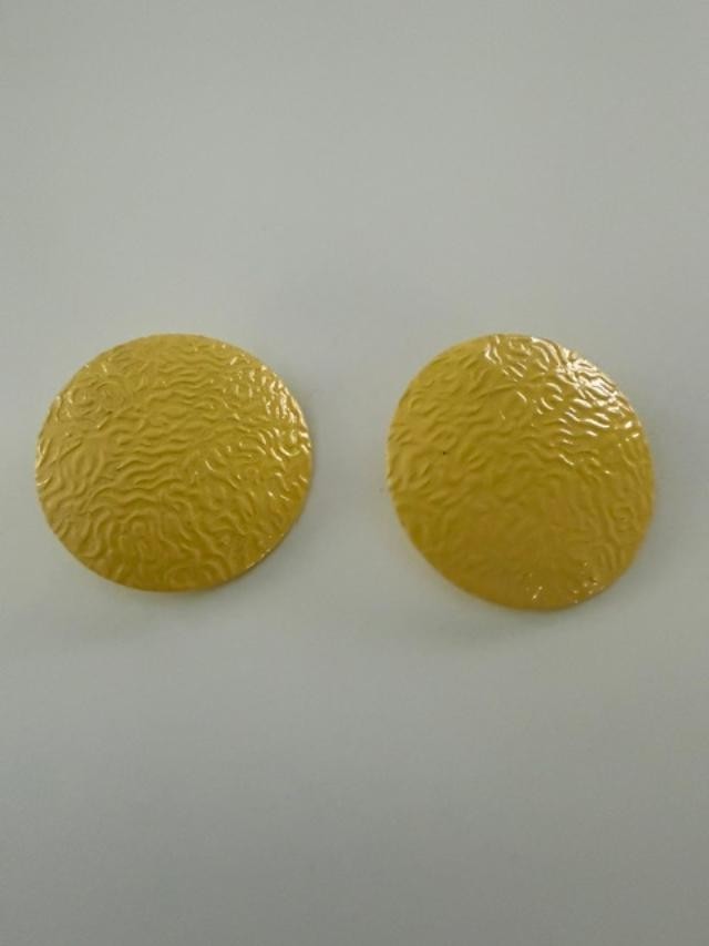 Yellow metal textured Round Disc Earrings 1.25″ Bold Statement Costume Jewelry