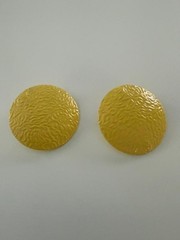 Yellow metal textured Round Disc Earrings 1.25″ Bold Statement Costume Jewelry