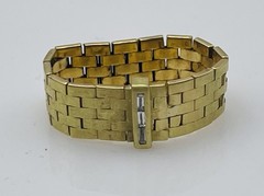 H Stern Vintage 18k Yellow Gold Baguette Diamond Mesh Brick Chain Ring Size 8