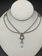 Sweet Romance USA Pink Green & Yellow Glass Flower Double Link Necklace