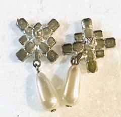 Rhinestone & Faux Pearl Dangle Earrings Classic Design Vintage