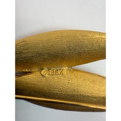 Vintage BSK Gold Tone Leaf Brooch – Brushed Textured Modernist Floral Pin