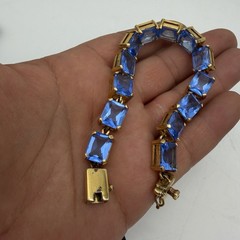 Vtg Blue Stone Tennis Bracelet Gold Over Sterling Silver Thailand UTC QVC Design
