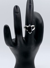 Vintage Sterling Silver Marquise Hematite Ring Size 5.5 Split Shank Navette Goth