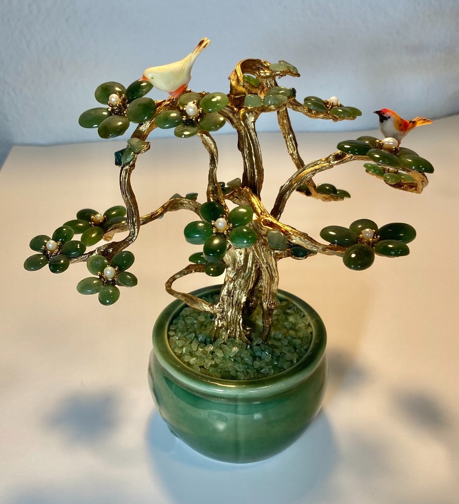 AUTHENTIC SWOBODA GEM TREE ~JADE, AVENTURINE, PEARL, BIRDS ON TREE~STUNNING!