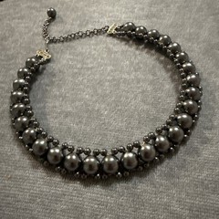Vintage Black Pearl Iridescent Twisted Strung Bead Choker Necklace Goth