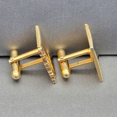 VTG Swank Gold-Tone Square Cufflinks .75″ Ornate Scrolled Edge Bullet Back