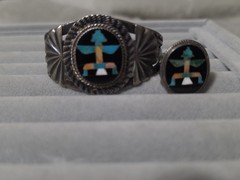 Antique John Leekity Sterling Bangle And Ring Zunu Set Crica 1930’s-40’s.