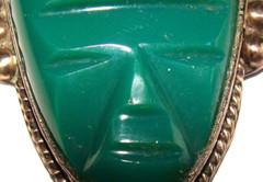Vintage Mexico Sterling Silver Green Onyx Aztec Warrior Face 17″ Necklace 51.8g