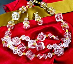 Vtg Runway Rare Modernist NAPIER “Crystal Ice” Resin 3 Strand Necklace Earrings