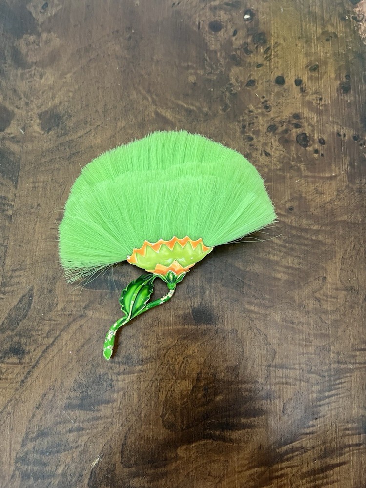 Vintage Hattie Carnegie Flower Brooch Lime Green Dynel Fiber Large Unique 60s