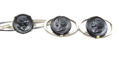 Swank Black Lucite Carved Cameo Cufflinks Tie Bar Clip Set Vintage MCM