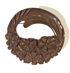Vtg Deeply Carved Maroon Red Bakelite Bangle Brooch Set Factory Holes 40s/50s