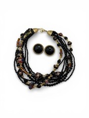 Vintage Les Bernard Multi Strand Necklace & Clip Earrings Set Gold Tone