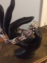 Vintage Rhinestone Bracelet Heavy Silvertone Unbranded 7.5 To 8.5 in With Link