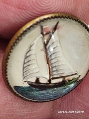 ANTIQUE Bubble DOMED Glass BRIDLE BROOCH REVERSE PAINTED Ship Maritime Oceanic
