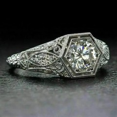 Art Deco Vintage Style Round Lab Created Diamond Engagement Ring 14K Gold Finish