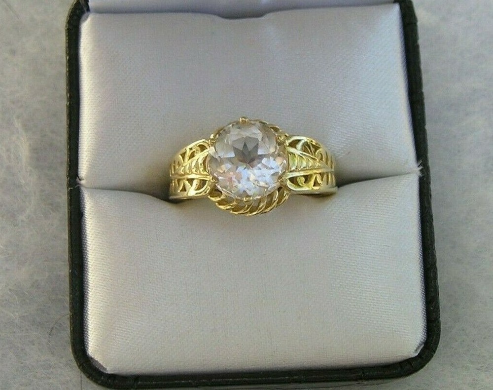 Beautiful 14K Yellow Gold & White Gemstone Ring 5.2 grams Size 8.25 STS