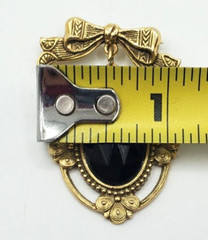 Vintage Victorian Deco Bow Dangle Cabochon Gold Tone Pin Brooch