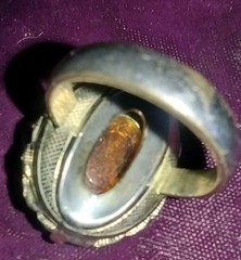 Whiting And Davis Amber Cameo Ring Signed Gold Chain Boarder Vintage 7.5