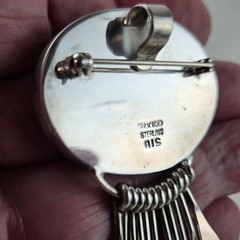 Sterling Silver Mexico AIS Brooch Pendant with Carnelian Stone 30.0g [8988]