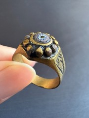 Vintage Handmade Tuareg Brass Ring Geometric Patterns & Rosette Motif Size 10 US