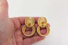 Vintage 1980s Brushed Mate Gold Tone Runway Bold Modernist Statement Earrings