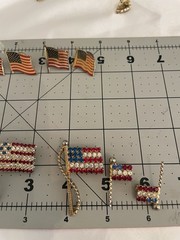 USA Patriotic Jewelry Lot AMERICAN FLAG PINS BROOCHES Rhinestones Red White Blue
