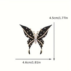 Vintage Black Enamel Butterfly Brooch Gold Tone Crystal Rhinestone Pin
