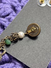 Vtg Boho Chain Charm Earrings Pink Faux Pearl Aventurine Goldstone Amethyst