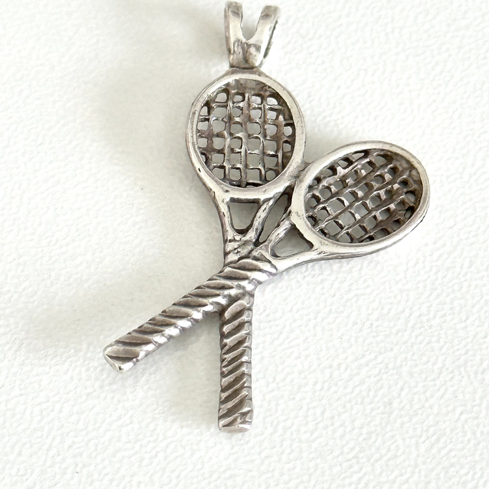 Vintage 925 Sterling Silver Tennis Racket Sports Themed Pendant