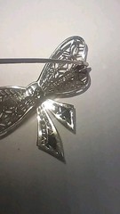 Vintage 10 Kt White Gold Belais Sapphire Bow Pin