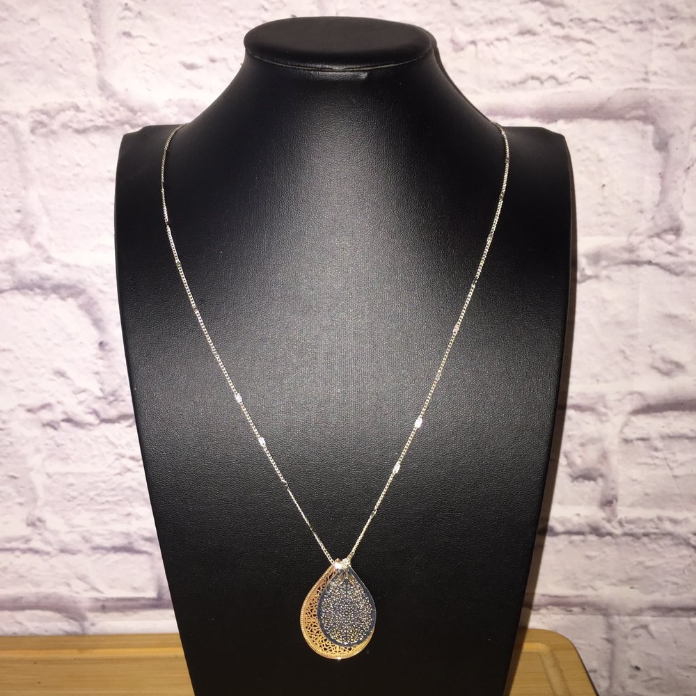 Lauren Conrad Layered Filigree Teardrop Necklace Silver Gold Tone