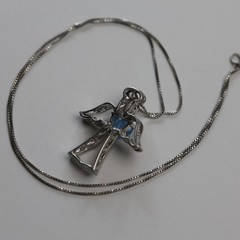 Blue and White Topaz Angel Pendant Necklace Sterling Silver