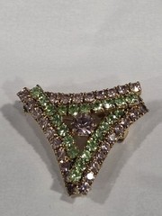 Vintage Pink And Green Rhinestone Triangle Brooch