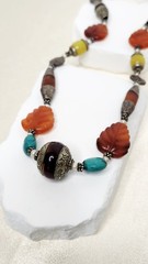 Vintage Tibetan Himalayan Tribal Beaded Statement Necklace Carnelian Turquoise