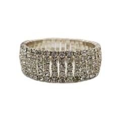 Wide Crystal Cuff Bracelet Silver tone Rhinestone .75 in WIDE OSFM Couture