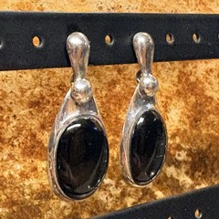 SX Sally C Earrings Sterling Silver and Black Onyx Dangle Drop Vintage