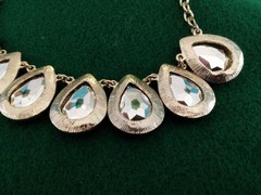 Multicolor Glass Tear Drop Contemporary Statement Necklace Gold Tone