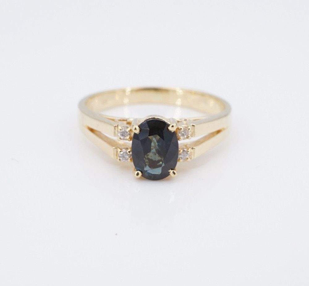 Blue Sapphire Diamond Ring Vintage Natural 14k Yellow Gold Sz 4.25 Estate RG5284