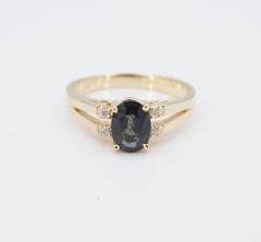 Blue Sapphire Diamond Ring Vintage Natural 14k Yellow Gold Sz 4.25 Estate RG5284