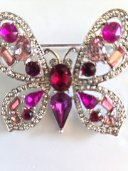 SilverTone Pink Purple Rhinestone GEM Sparkling Shimmering Butterfly Brooch Pin