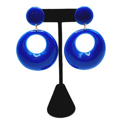 Vintage Blue Hoops Wide Bottom Retro Design Hoop Acrylic Pierced Style Earrings